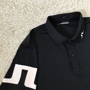 ジェイリンドバーグ　ポロシャツ　半袖　ロゴプリント　ブラック系　ゴルフ　J.LINDEBERG メンズ　紳士　サイズL 黒系　ゴルフウェア