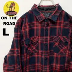 usa古着 ON THE ROAD ネルシャツ L レッドネイビー　チェック