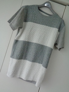 ☆THE SHOP TK　　タケオキクチ　半袖　ニットTシャツ　L　美品　白×グレー　美品