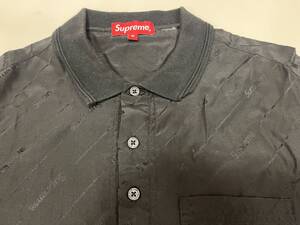 supreme jacquard logo silk polo シルク100% シュプリーム ブラック 黒 半袖ポロシャツ Mサイズ 中古