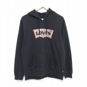 L/古着 リーバイス Levis 長袖 スウェット パーカー メンズ ビッグロゴ 黒 ブラック 24nov12 中古 スエット トレーナー トップス