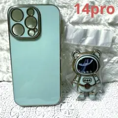 iPhone 14proカバー♡クマちゃん宇宙人グリーン　ケース　立てかけ