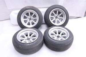 43-171★ワタナベ★14×8J？ 4穴 PCD 100 J数/オフセット不明 タイヤホイールセット4本 195/60R14 86H 185/6014R 82H (DM)