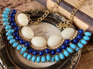 訳あり 未使用 ゴージャス ターコイズカラー ネックレス ドレス フォーマル アクセサリー formal necklace pendant antique jewelry G