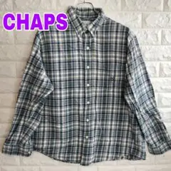 C462【CHAPS】長袖ネルシャツ【メンズXL】グリーン系