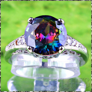 [RING] Silver Round Brilliant Rainbow Cz ミスティックレインボーCZ シルバーリング 17号 【送料無料】