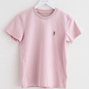 jumelleジュマ ワッペン Tシャツ フリーサイズ ピンク ジュメロ トップス クマ ベア 綿100% ワンポイント シンプル カットソー 新品