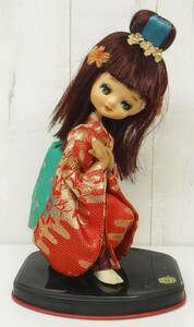 昭和レトロ 当時物＊レトロポーズ人形 レトロドール＊着物 和服 JAPANESE KIMONO＊結髪＊PAT 証シール＊26cm＊プラスチック台座(裏側木製)