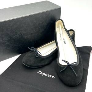 TY1655■repetto レペット バレエ シューズ 定価33,000円 サイズ 37 フラット パンプス スエード ベロア ブラック 黒 レディース 靴