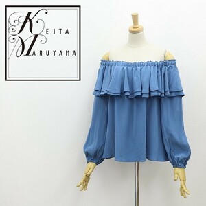 美品◆KEITAMARUYAMA ケイタマルヤマ シルク100％ オフショルダー ブラウス トップス ブルー 1