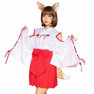 狐×巫女 コスチューム 衣装 きつね コスプレ 巫女服 みこさん