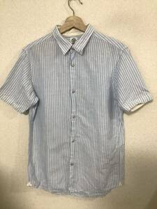 TK FLADERS LINEN キクチタケオ　ストライプ柄　半袖シャツ　リネン混コットンシャツ　ブルー　セレクト　古着