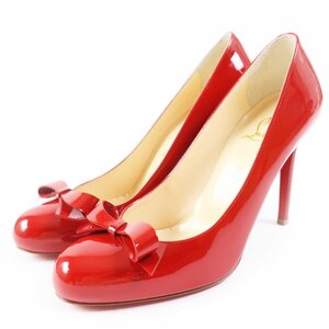 未使用品◎Christian Louboutin クリスチャンルブタン 3140236 SIMPLENODO 100 ROUGE DE MARS リボン付 パテントレザー パンプス 38 箱付