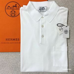 国内正規品 未使用 （XL〜）XXL Hermes エルメス ポケット H刺繍 アイコン 半袖 ポロシャツ 白 ブランドタグ・スペアボタン・ショッパー