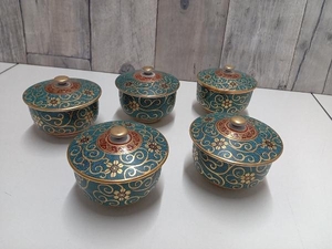 【現状品/急須欠品】 良山 九谷焼 茶器揃 湯呑5客 青粒 金彩花唐草紋 共箱《K》