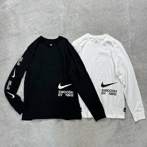 新品未使用 NIKE XLサイズ ナイキ ロンT 2枚セット 人気 SWOOSH スウッシュ ブラック 黒 ホワイト 白 Tシャツ コットン100% 正規品 