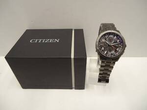 1円スタート!! 時計祭 シチズン アテッサ H800-T23975 CITIZEN ATTESA ソーラー電波時計 腕時計 ブラックチタン 自宅保管品