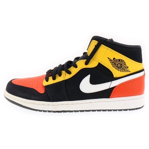 ナイキ AIR JORDAN1 エアジョーダン ミッドカットスニーカー シューズ ブラック/イエロー/オレンジ US10.5/28.5cm 852542-087