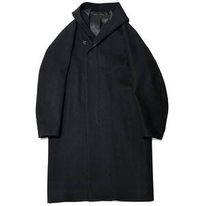 定価10万 ATTACHMENT CASHMERE BREND CLOTH 3LAYER ZIPUP HOODED COAT 3 黒 アタッチメント カシミア混3レイヤージップフードコート