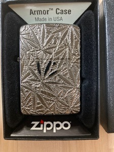 Zippo Armor 防風 ディープ カーヴド マリファナ リーフ、デザイン ライター新品未使用品