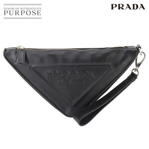 未使用 展示品 プラダ PRADA トライアングル クラッチ バッグ レザー ネロ ブラック 1NE039 Clutch Bag 90261022