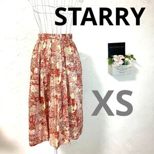 ★美品A★ STARRY フレアスカート タック 総柄 ポケット 5A 赤 XS