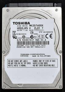 TOSHIBA MK2576GSX [250GB 2.5インチ 9.5mm SATA HDD 2012年製 使用時間 7659H (Cristal DiscInfo 正常) (管:KH431