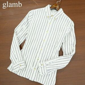 glamb グラム 通年 長袖 ストライプ★ ボタンダウン シャツ Sz.1　メンズ 白 日本製　A2T14757_C#C