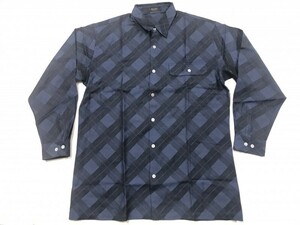 ライカ RAIKA レトロ トラッド モード 古着 斜めチェック ボックス型 長袖ドレスシャツ メンズ 日本製 ウール100% L 紺