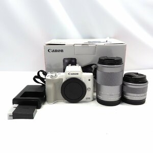1円～CANON ミラーレスカメラ EOS Kiss M2 ダブルズームキット ホワイト レンズ15-45mm/55-200mm【栃木出荷】