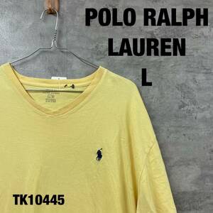 POLO RALPH LAUREN ポロラルフローレン Tシャツ イエロー 半袖 Vネック メンズ L 無地 ワンポイントロゴ USA 海外輸入 古着 TK10445