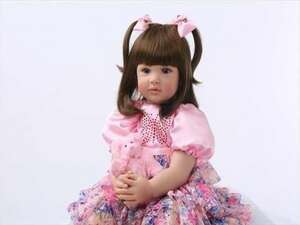 リボーンドール ピンク花柄ドレス プリンセスドール トドラー人形 赤ちゃん人形 ベビードール 綿&シリコン