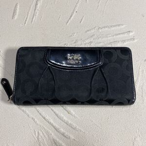 コーチ COACH 長財布 ラウンドファスナーレディース ブラック シグネチャー ウォレット