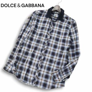 DOLCE＆GABBANA ドルチェ＆ガッバーナ GOLD★ 通年 コーデュロイ切替 長袖 チェック シャツ Sz.15 1/2 39　メンズ　I4T02489_8#C