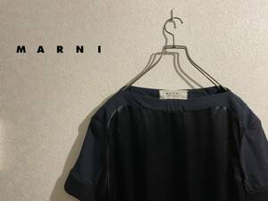 ◯ MARNI キュプラ × ウール ミニ ワンピース / マルニ ボートネック 半袖 ブラック ネイビー 黒 紺 38 Ladies #Sirchive