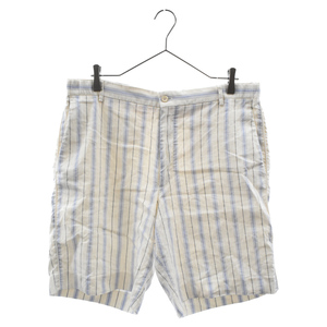 GUCCI グッチ Blue Striped Silk Linen Trouser Shorts ストライプ柄シルクリネントラウザーショートパンツ ホワイト/ブルー 575284