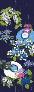 濱文様　絵てぬぐい　五月雨に紫陽花　約90×34cm　綿100％　日本製　新品