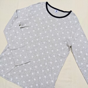 ☆WG95 PETIT BATEAU プチバトー 18ans 165 160 男の子 男子 長袖 Tシャツ カットソー グレー 星 総柄 クルーネック