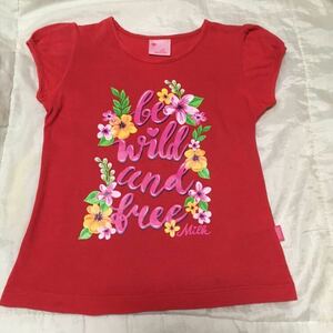 １回着☆海外インポート子供服 Milk 半袖Tシャツ 120 赤レッド フラワー