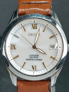 美品 CITIZEN シチズン EXCEED エクシード エコドライブ E510-H27651 アナログ クォーツ 腕時計 3針 カレンダー レザーベルト 動作確認済み