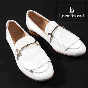 新品1円～★定価3.3万 Luca Grossi ルカ グロッシ イタリア製 牛革レザー キルト付きビットローファー シューズ 38 24.5cm 白 ◆4520◆