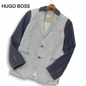 HUGO BOSS ORANGE ヒューゴボス オレンジ 通年 スリーブ切替★ ヒッコリー デニム アンコン ジャケット Sz.44　メンズ　I4T03262_A#O