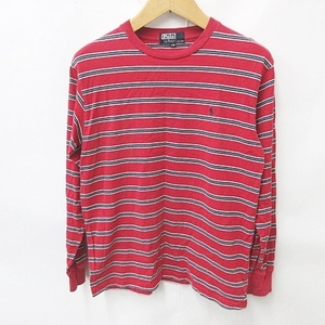 ポロ バイ ラルフローレン Polo by Ralph Lauren カットソー Tシャツ 長袖 丸首 ロゴ ボーダー 赤 白 紺 レッド 170