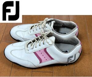 ★FootJoy フィットジョイ★ホワイトカラーにピンクデザイン！レディースゴルフシューズソフトスパイク/24.5/7.5