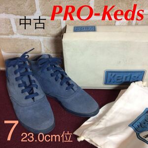 【売り切り!送料無料!】A-359 PRO-Keds!ショートブーツ!ネイビー!7 23.0cm位!天然皮革!おしゃれ!レースアップブーツ!保存袋付き!中古!