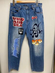 【WIND AND SEA ウィンダンシー】 WDS-O-BAND-24-Q1-05 Band denim pants バンドデニムパンツ インディゴ L ストリート 2411oki k