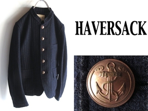 HAVERSACK ハバーサック アンカーボタン ストライプウール マオカラージャケット 0 ネイビー 日本製 nest Robe ネストローブ取扱ブランド