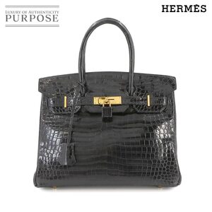 エルメス HERMES バーキン30 ハンド バッグ クロコダイル ポロサス ブラック □C刻印 ゴールド 金具 Birkin 30 90234622