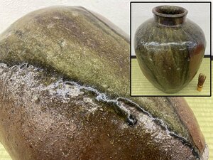 桃山時代 古丹波 ビードロ釉 雨垂れ 壷 壺 花瓶 骨董品 美術品 0733kbiyN