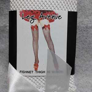 LEG AVENUE 9018WH サテンリボン付きフィッシュネット・ストッキング　白　レッグアベニュー